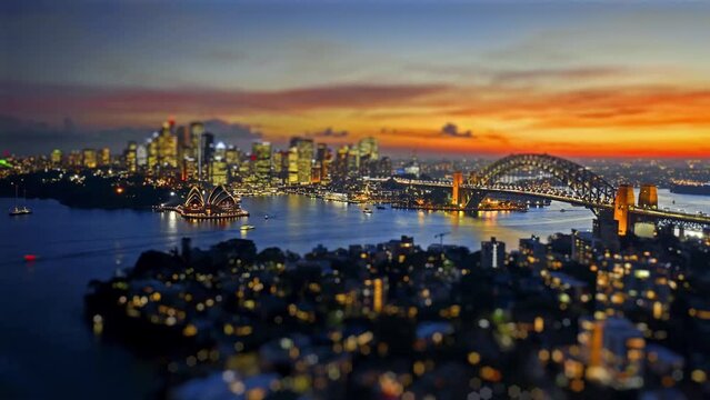 Aerial drone panoramic view of Sydney City, the Sydney Harbour