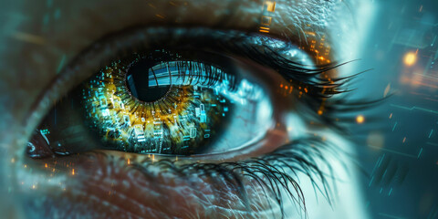 Futuristic Vision: Close-up of Human Eye with Digital Enhancement