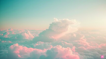 Ethereal Sky Canvas: Dreamy White Clouds Drifting in a Soft Blue and Pink Hued Fantasy