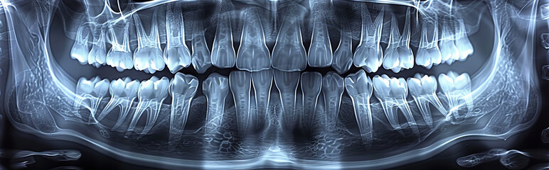 Radiant Dental Panoramic X-Ray of Adult Teeth - obrazy, fototapety, plakaty