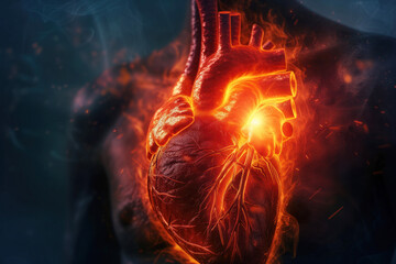 Detailed anatomy 3D rendering illustration inflamed heart affected AI Generative