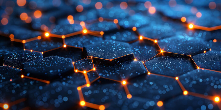 Abstract Network Connectivity Concept with Hexagonal Blue Nodes