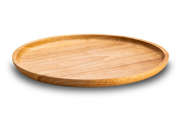 Side view closeup of empty new wooden plate isolated on white background with clipping path.