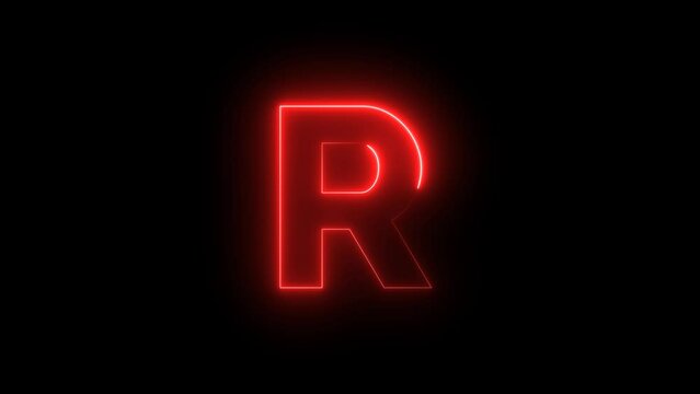 glowing neon effect with letter R alphabet on black background. video footage. 4k	