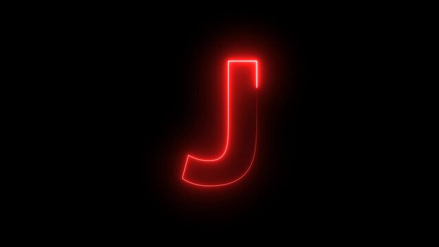 red color J letter with neon effect animate on black background video footage.	