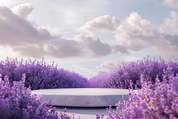 Elevate your designs with a stunning 3D podium featuring lavender accents, perfect for showcasing products