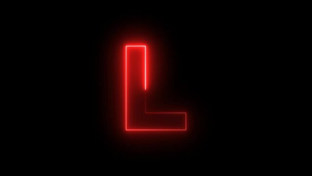 Capital Letter L animate with red neon color effect footage video. 4k	