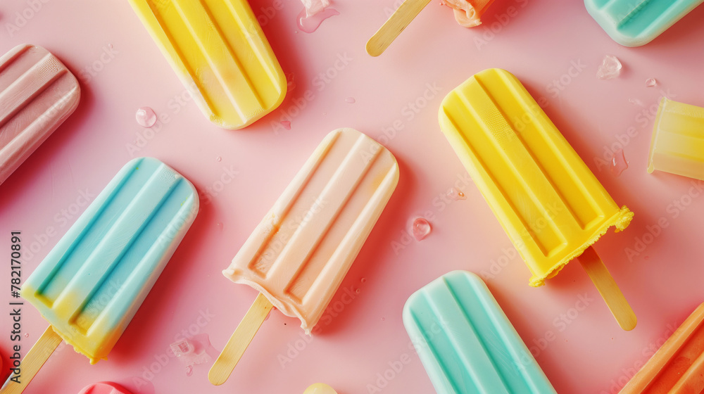 Canvas Prints Colorful popsicles with melting drops on a pink background