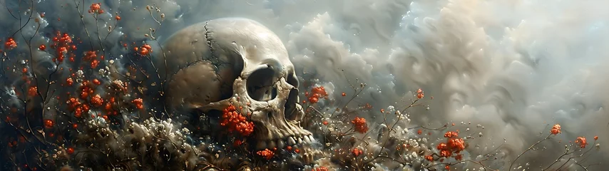 Fototapeten skull in landscape - illustration - ai generadted © TimmiO