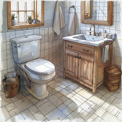 Accurate toilet dimension illustration, bathroom design - obrazy, fototapety, plakaty