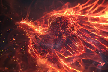Experience the majesty of a glowing, translucent background as a wireframe phoenix takes flight