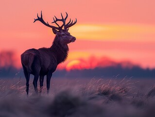 Silhouette of deer at dusk, the grace of twilight's last guest
