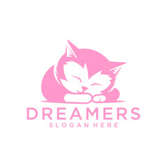 Sleeping cat, animal logo vector illustration