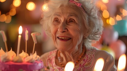 Obraz na płótnie Canvas A Century of Radiance Attractive Bright Senior Woman Celebrating Her Hundredth Birthday with Joy and Grace 