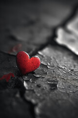 Fototapeta premium Red heart with cracked texture on dark ground