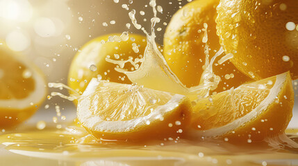 Refreshing lemon splash on warm background