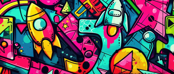 Colorful abstract graffiti with a cartoonish style