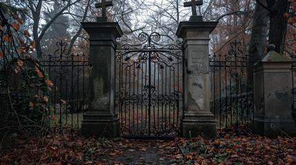 Scary old cemetery gate