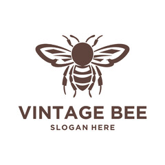 Vintage bee, animal logo vector illustration