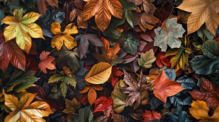 Autumn Poster Background, Plants Amidst Fallen Leaves, AI Created