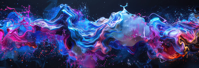 Fluid abstract wave of vibrant paint splashes - obrazy, fototapety, plakaty