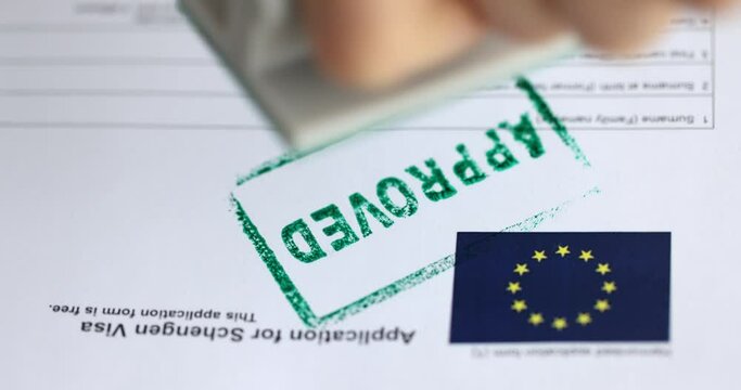 Approved EU Schengen visa application. Document for applying for entry into European Union concept