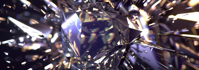 3D abstract cubic crystals with glowing edges