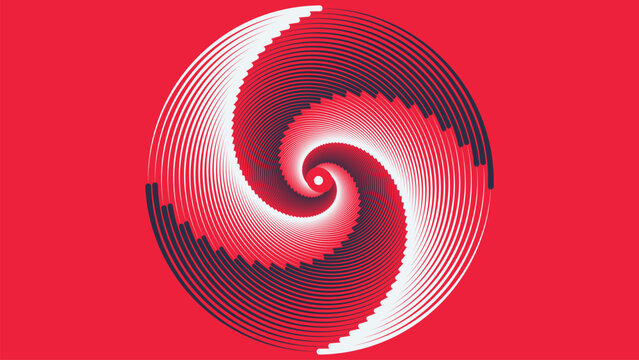 Abstract round spinning vortex style futuristic red contrast background. 
