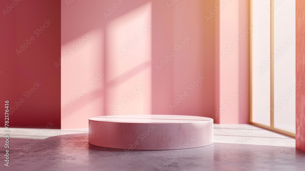 Poster an elegant mockup stand podium against a subtle gradient background, emphasizing the product's featu