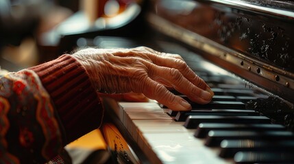Fading Melodies Senior Person Hesitating at the Piano, Reflecting on Lost Skills and Hobbies Due to Dementia
