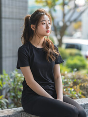 Fototapeta premium Thoughtful Young Woman Sitting Outdoors