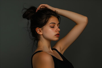 Naklejka premium Artistic Portrait of Young Woman with Updo Hairstyle
