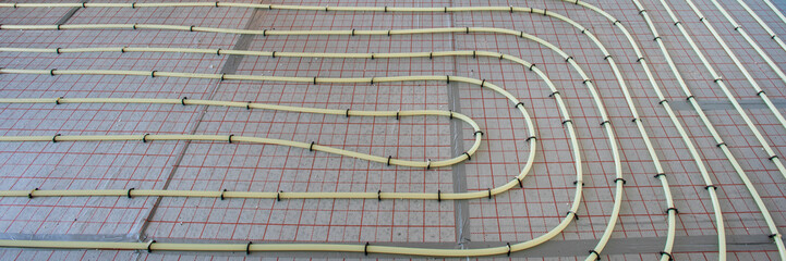  underfloor heating system in construction of new built residential home - 782179289