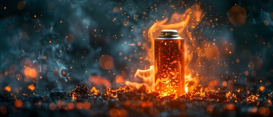 Ignition Risk: The Hidden Peril of Lithium-ion Batteries. Concept Battery Safety, Lithium-ion Hazards, fire risk, Ignition Prevention, Battery Handling - obrazy, fototapety, plakaty