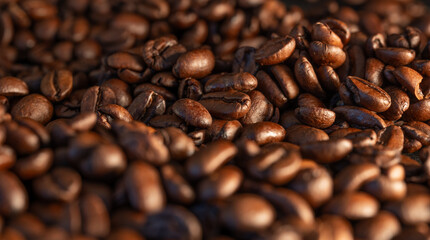 background coffee beans on warm light