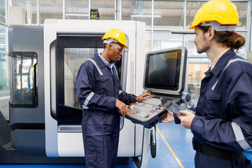 head technician engineer explain and advise a new technology of machine equipment to work in...