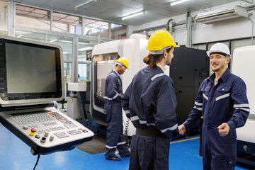 head technician engineer explain and advise a new technology of machine equipment to work in...