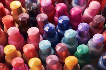 A collection of colorful nail polish bottles dancing together