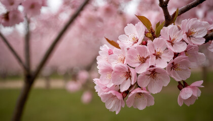 A cluster of pink flowers in full bloom on a tree branch, showcasing the beauty of nature