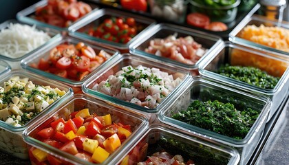 Calorie,Counted Meal Prep, Capture the process of preparing calorie-counted meals in advance, with images of ingredients being measured, chopped, and portioned into containers
