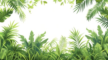 Simple yet captivating, this tropical jungle border in cartoon style is showcased against a clean white background in vector format.