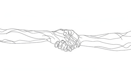 Holding hands one line drawing on a white isolated background, generative Ai