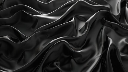 Beautiful background luxury cloth with drapery and wavy folds of black silk satin material texture. Abstract monochrome dark luxurious fabric background - obrazy, fototapety, plakaty