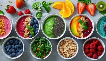 Superfood Smoothie Creations, Highlight the trend of superfood smoothies packed with nutritious ingredients like kale, spinach, berries, and chia seeds
