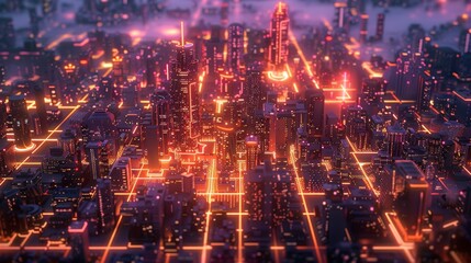 Futuristic cityscape with neon lights and advanced technology in a sci-fi world.