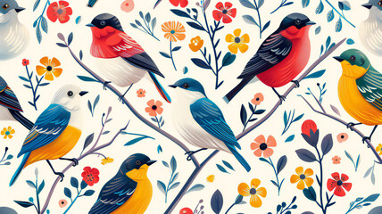 cute seamless birds pattern for wallpaper and background in vibrant pastel colour   