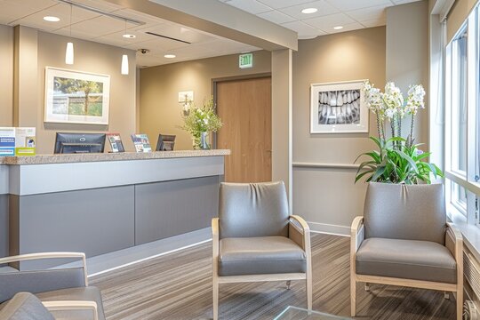 modern dental office waiting area, reception