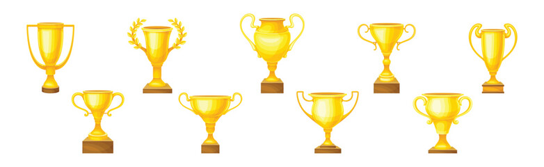 Golden Cup or Goblet Prize and Award Vector Set