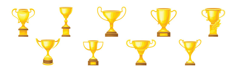 Golden Cup or Goblet Prize and Award Vector Set