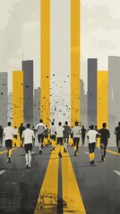 Energetic marathon race in a city, motivational, sports photography, endurance challenge